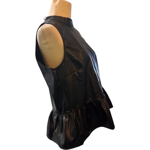 First Love By Lovelyn Black Faux Leather Sleeveless Peplum Top, Women's Plus 1X - Picture 2 of 5